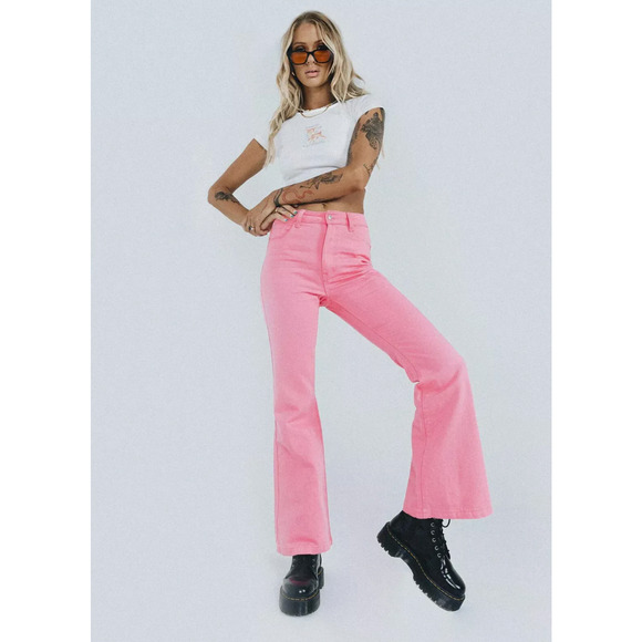 Princess Polly Denim - Princess Polly‎ Pink Cabarita Lounge Denim Jeans Size 6 Wide Leg High Rise